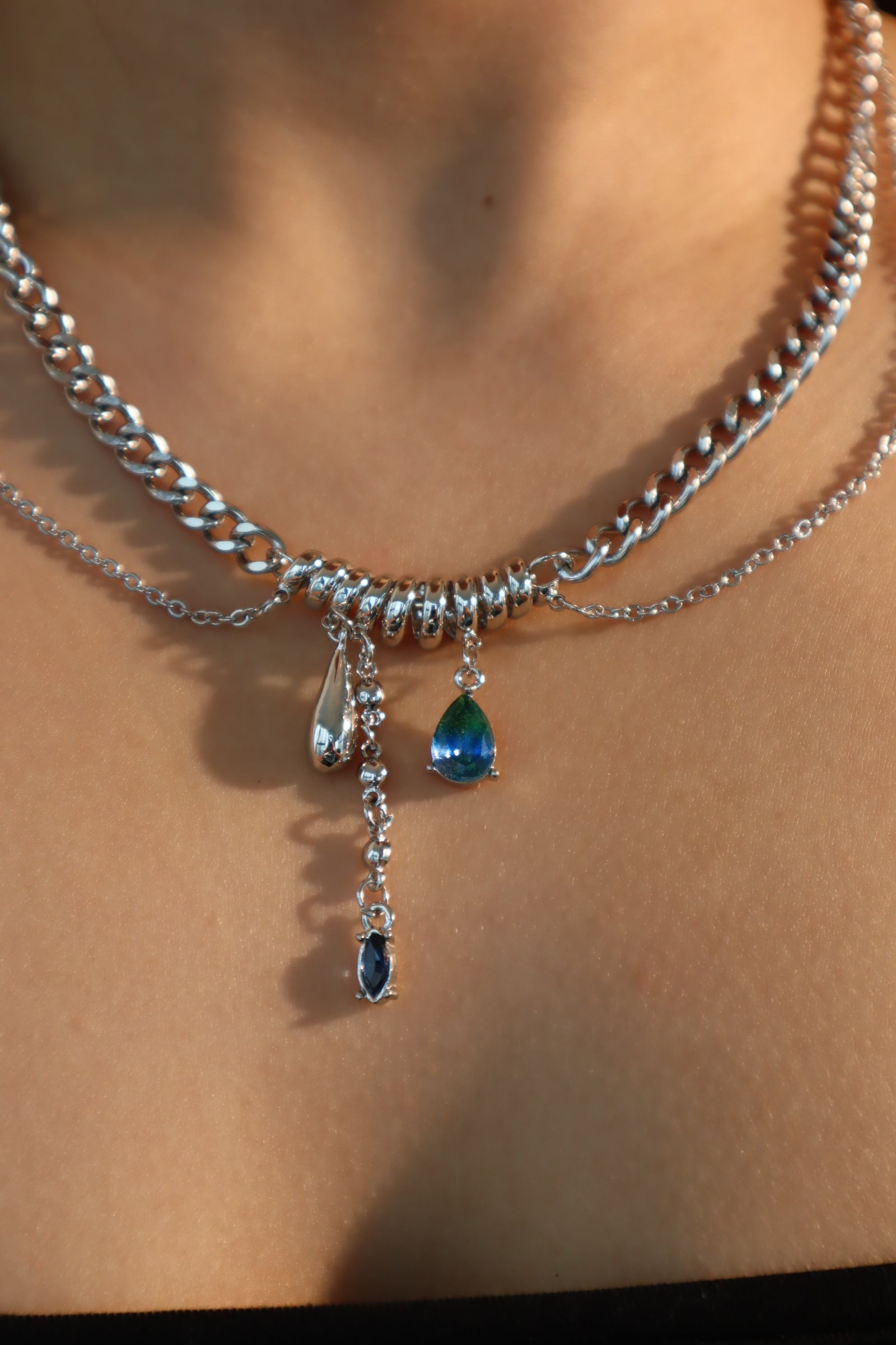 Blue Gem Drop Necklace