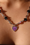 Purple Heart Multi Black Flower Necklace