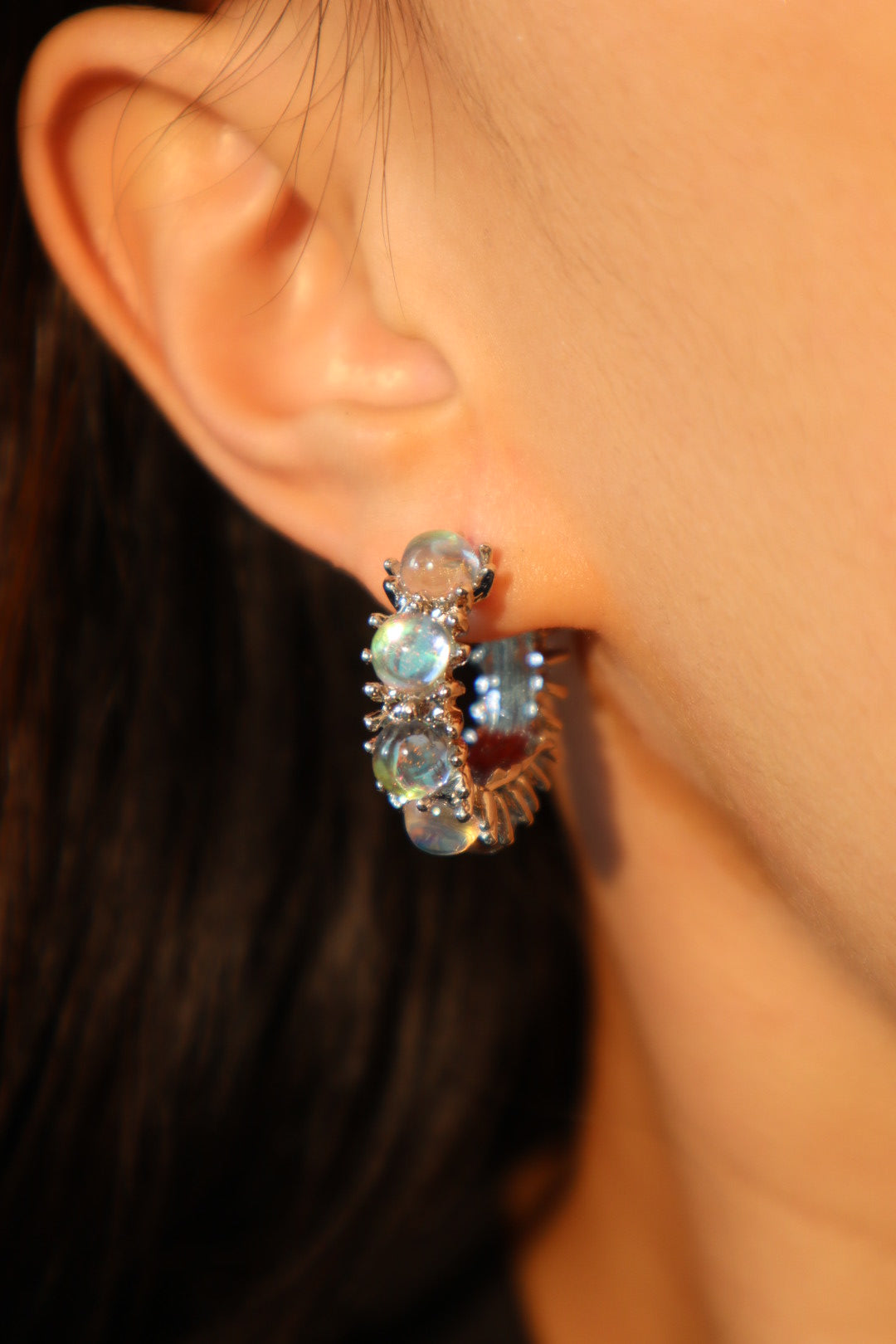 Moonstones hoop earrings