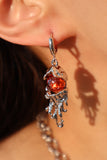 Platinum plated red gem earrings