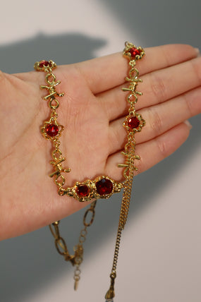 18K Real Gold Plated Red Gem Twist Necklace  (Pre-order)