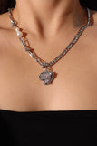 Platinum Plated Diamond Heart Pearl Necklace