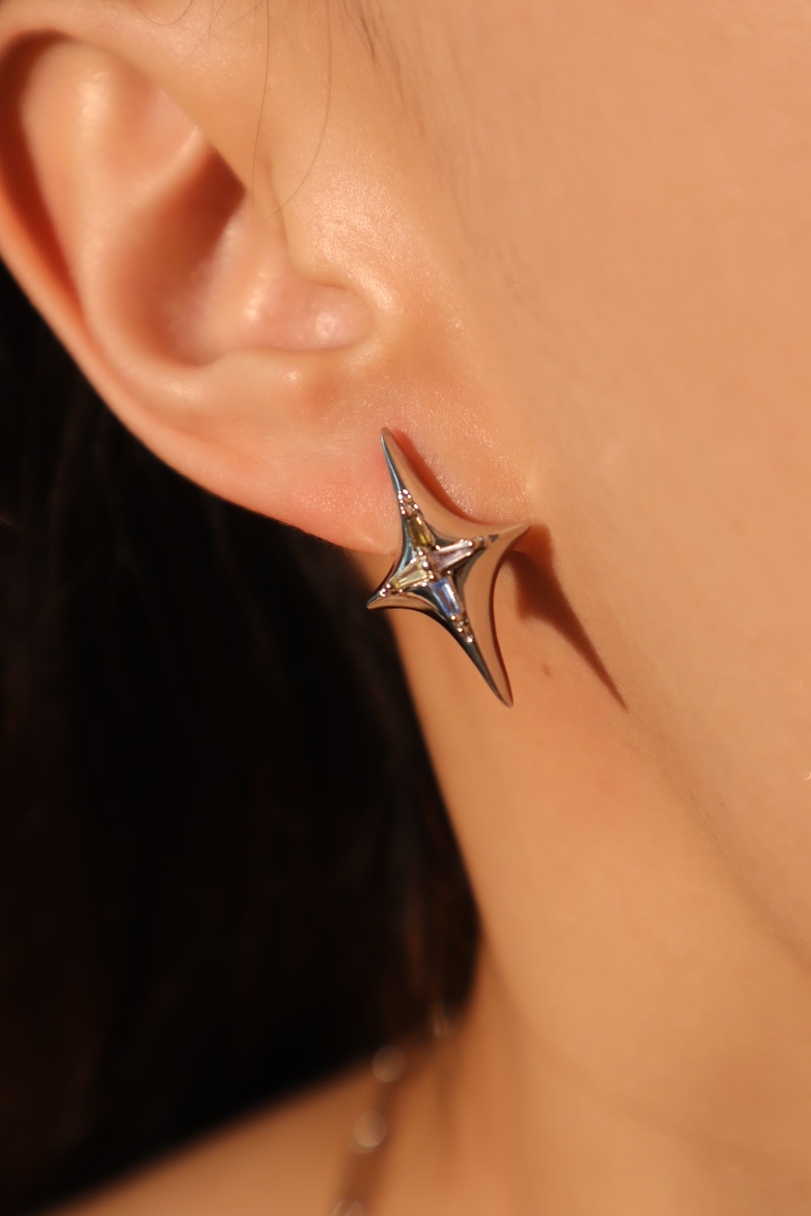 Satum Star Blue Gem Stud Earrings