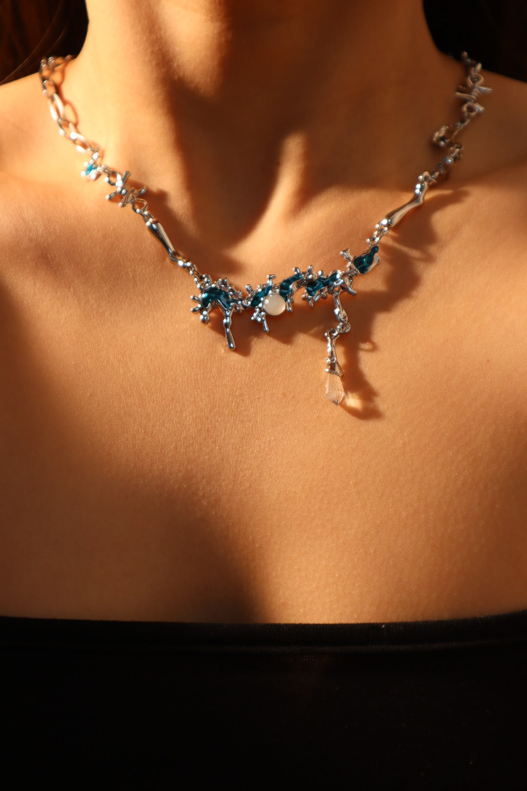 Blue Gem Diamond Drop Necklace
