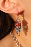 Platinum plated red gem earrings