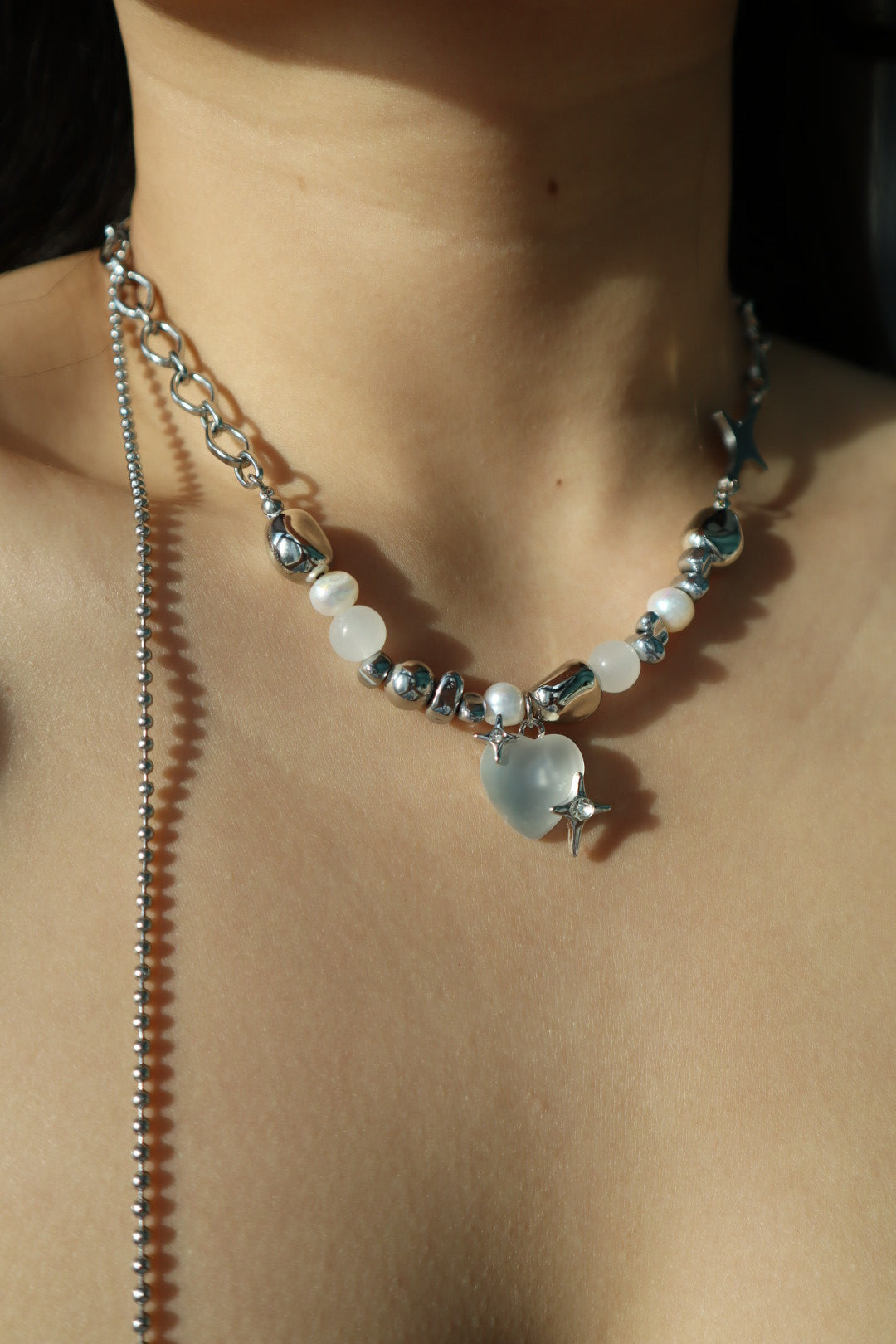 Moonlight Glowing Heart Pearls Necklace