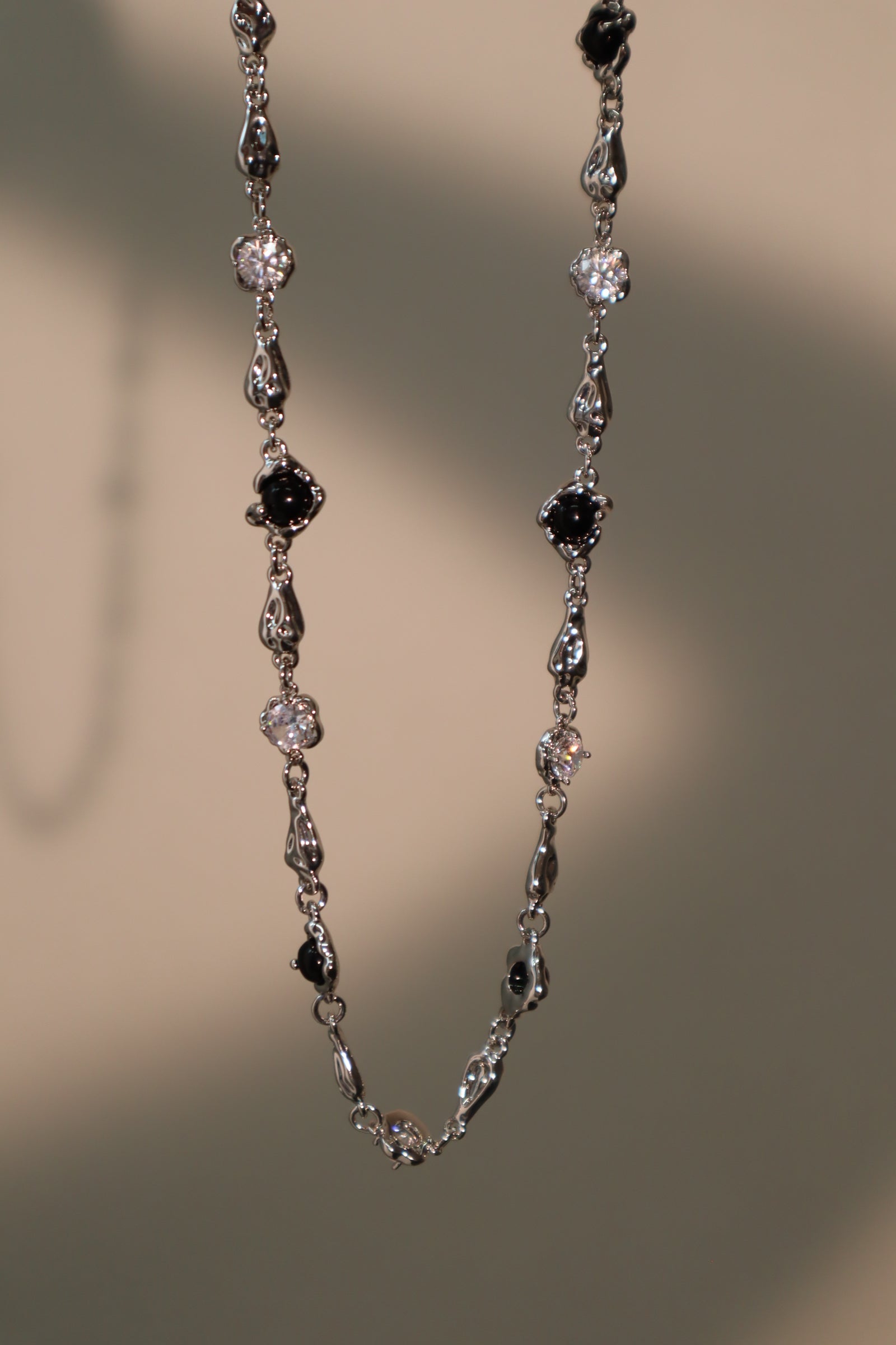 Platinum Plated Diamond Clips Black Gem Necklace