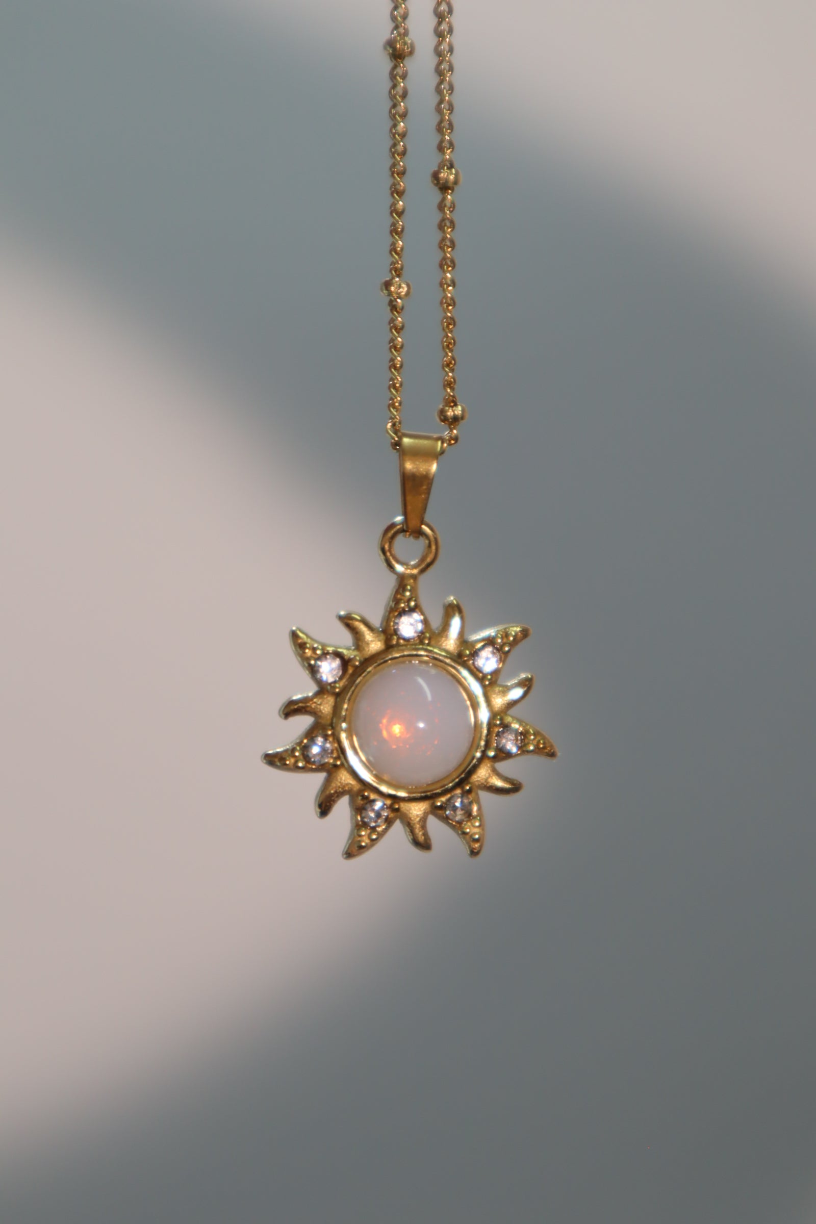 18K Gold Stainless Steel Sunlight Gem Pendant Necklace