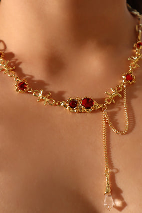 18K Real Gold Plated Red Gem Twist Necklace  (Pre-order)