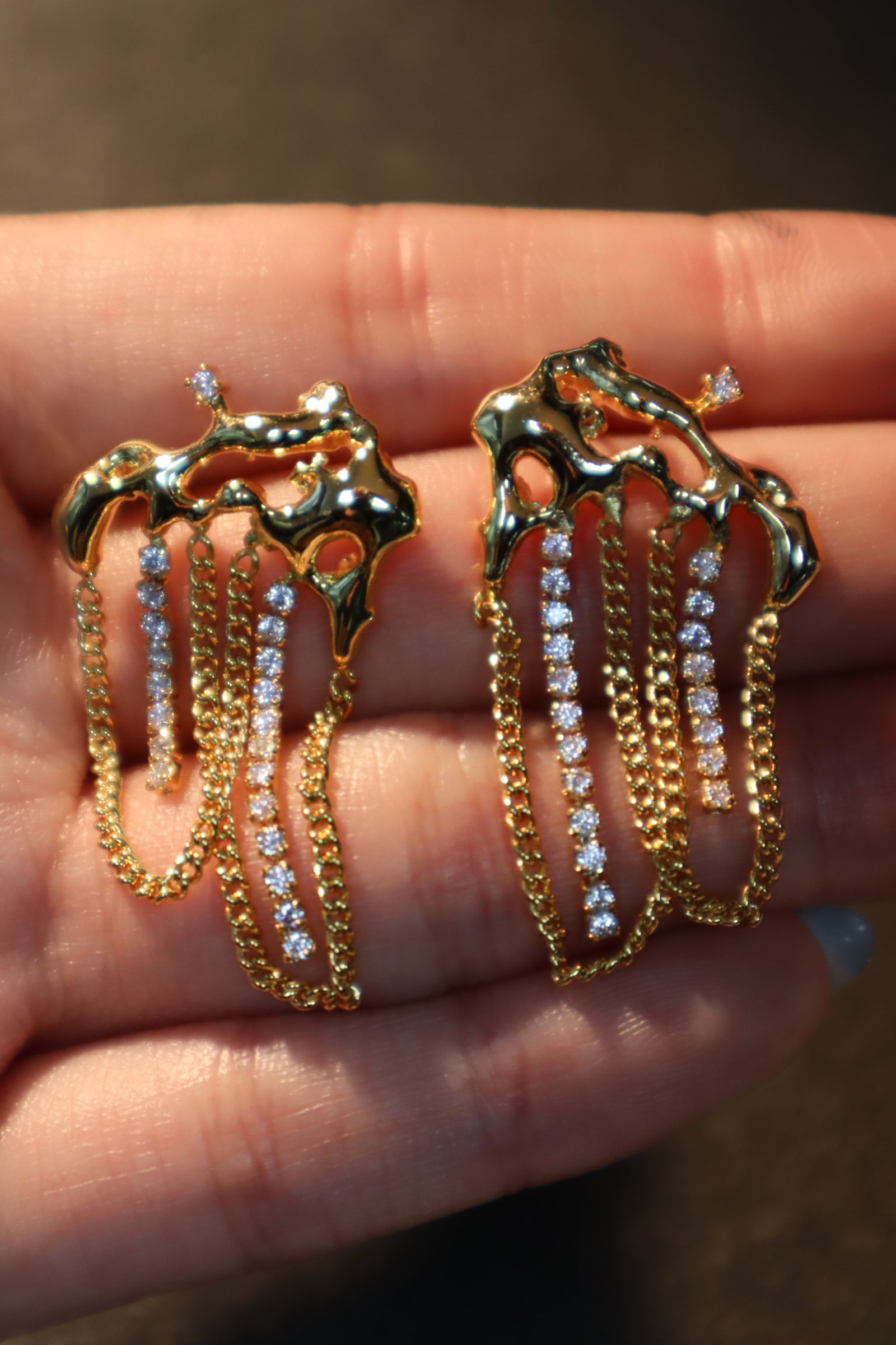 18K Gold diamonds drop earrings
