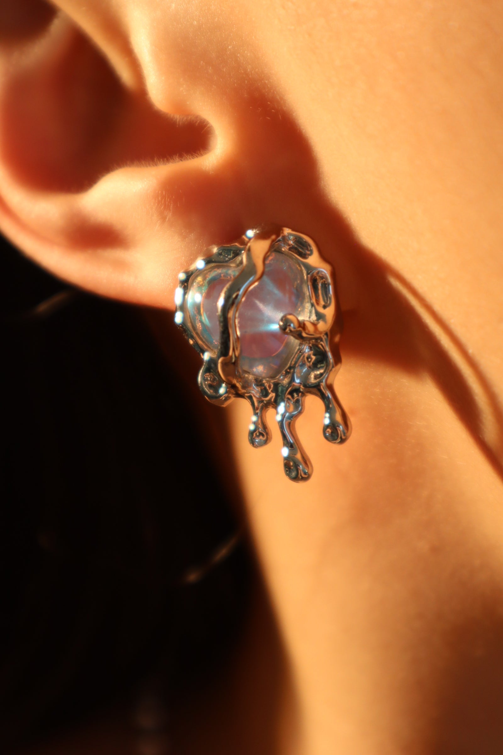 Moonstone heart Earrings+ Ear Clip