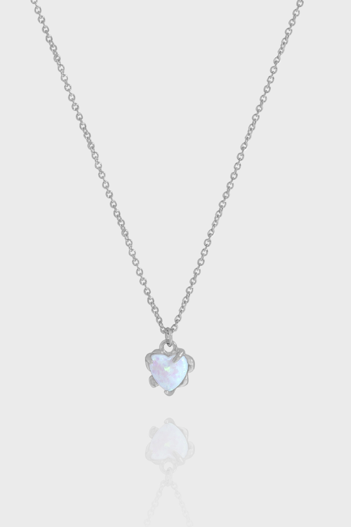 925 Sterling Silver White Opal Heart Necklace