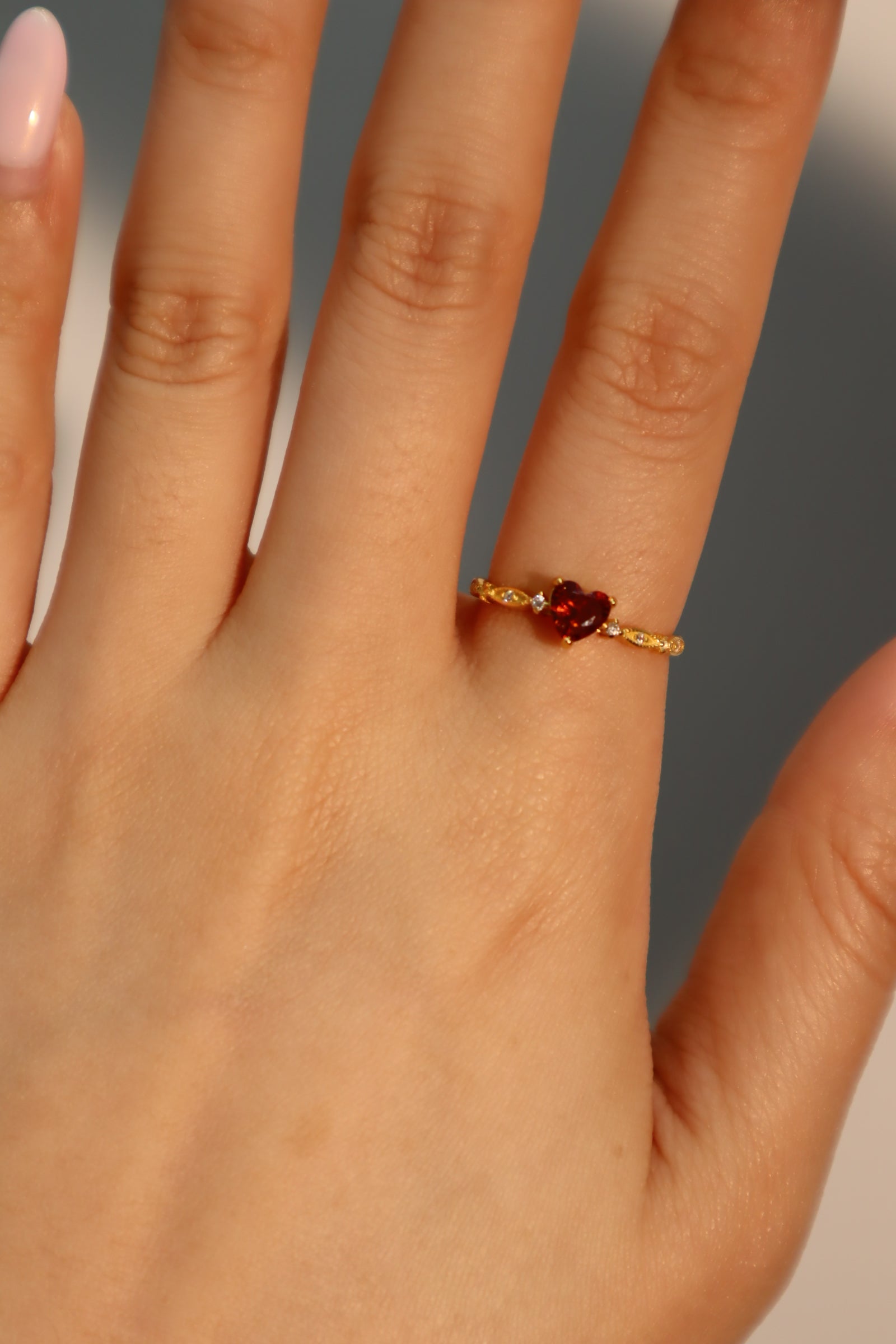 24K gold Vermeil Red Gem Heart Ring – Cutethingscommin