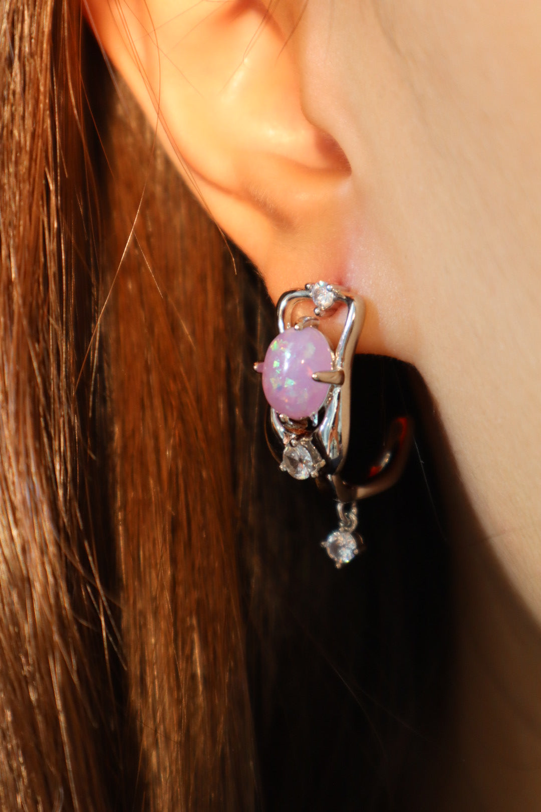 Purple Opal Gem hoop earrings