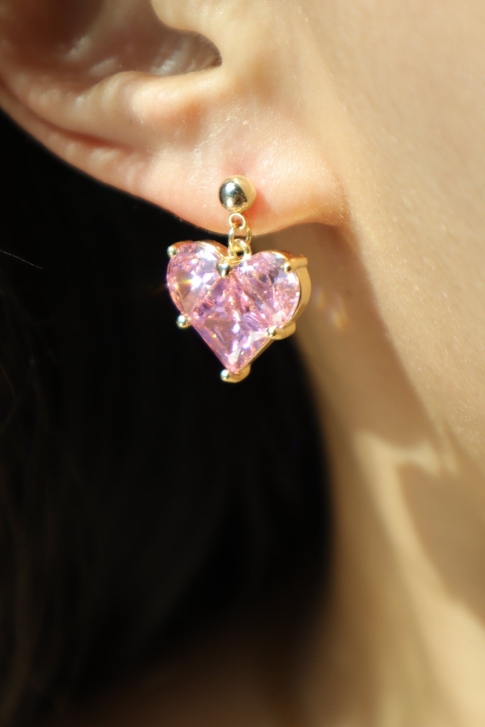 18K Real Gold Plated Pink Heart Earrings