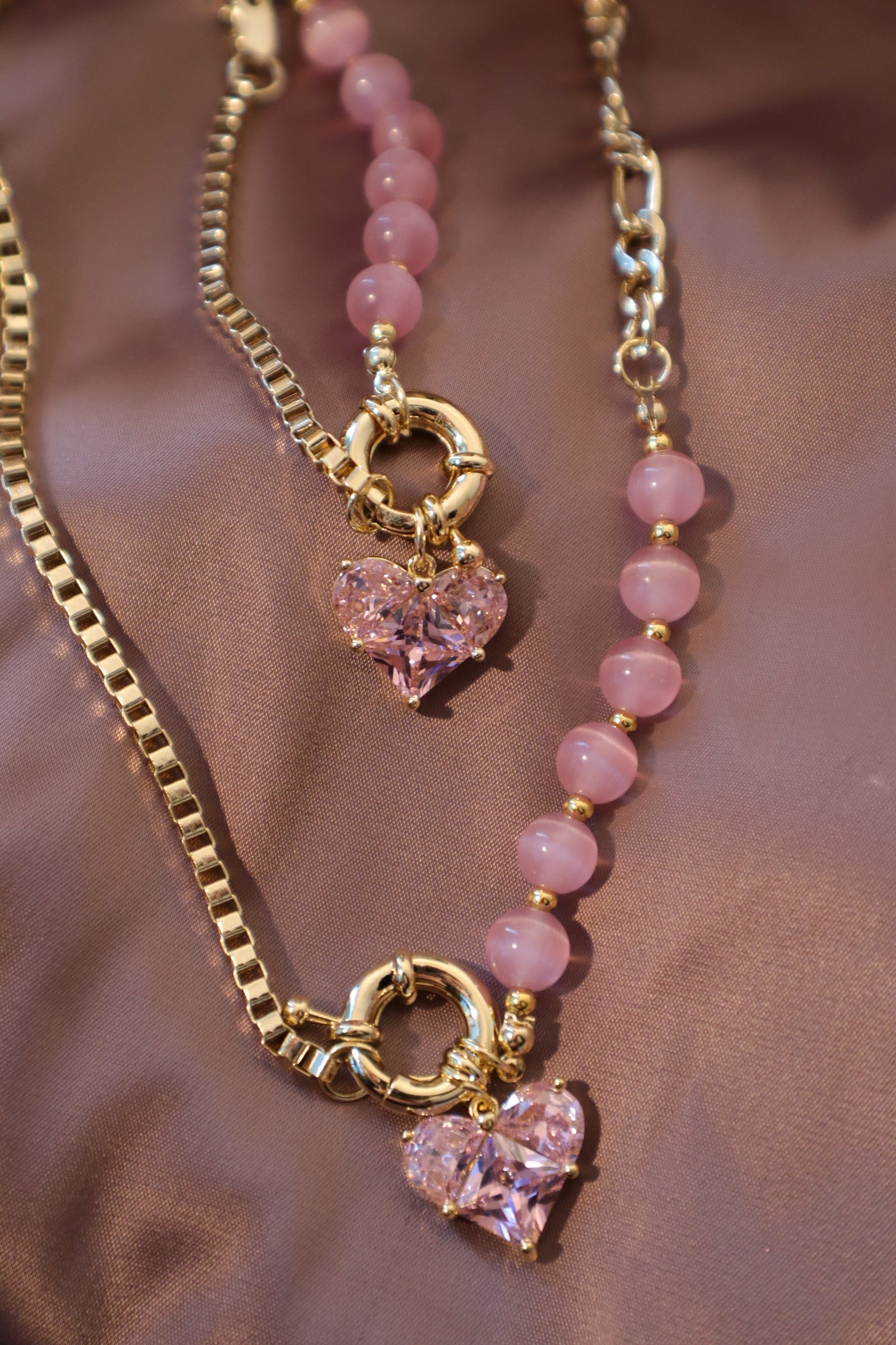 18K Gold Pink Heart Bracelet