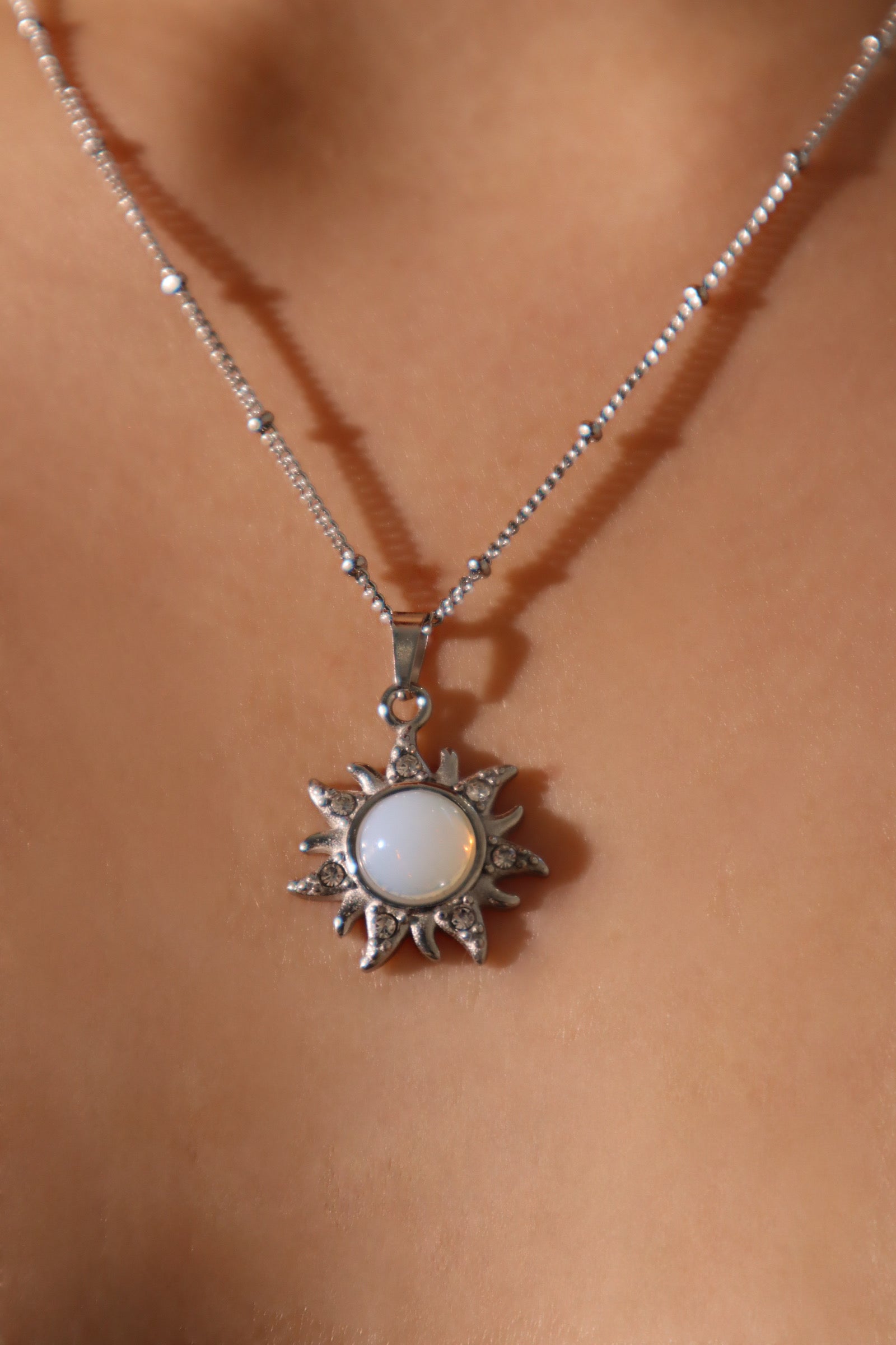 Stainless Steel Sunlight Gem Pendant Necklace