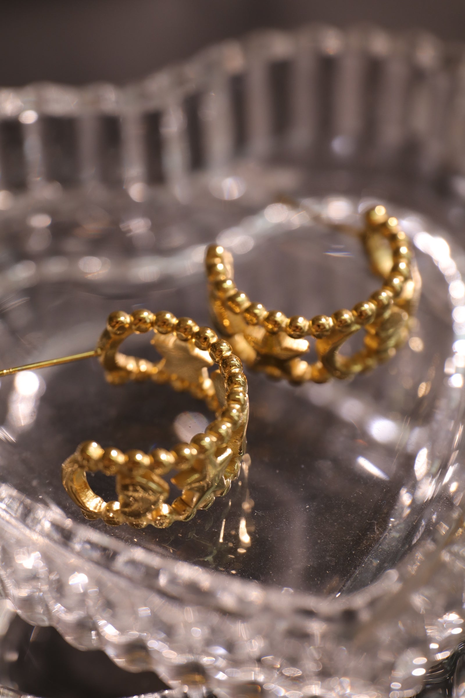 18K Real Gold Stainless Steel Moon Star Hoops Earrings