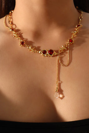 18K Real Gold Plated Red Gem Twist Necklace  (Pre-order)