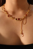 18K Real Gold Plated Red Gem Twist Necklace
