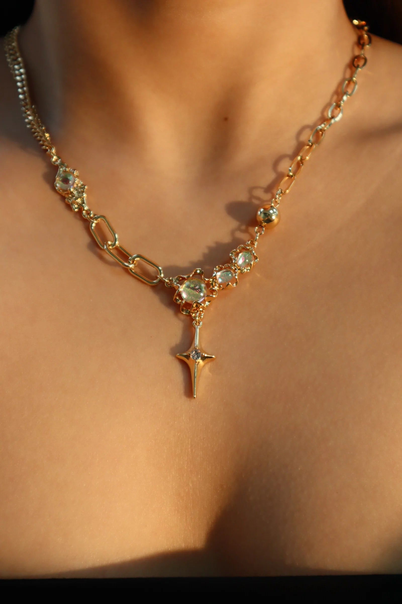 18K Real Gold Plated Opal Star Necklace