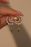 18K Real Gold Plated Diamonds Moon Star Earrings