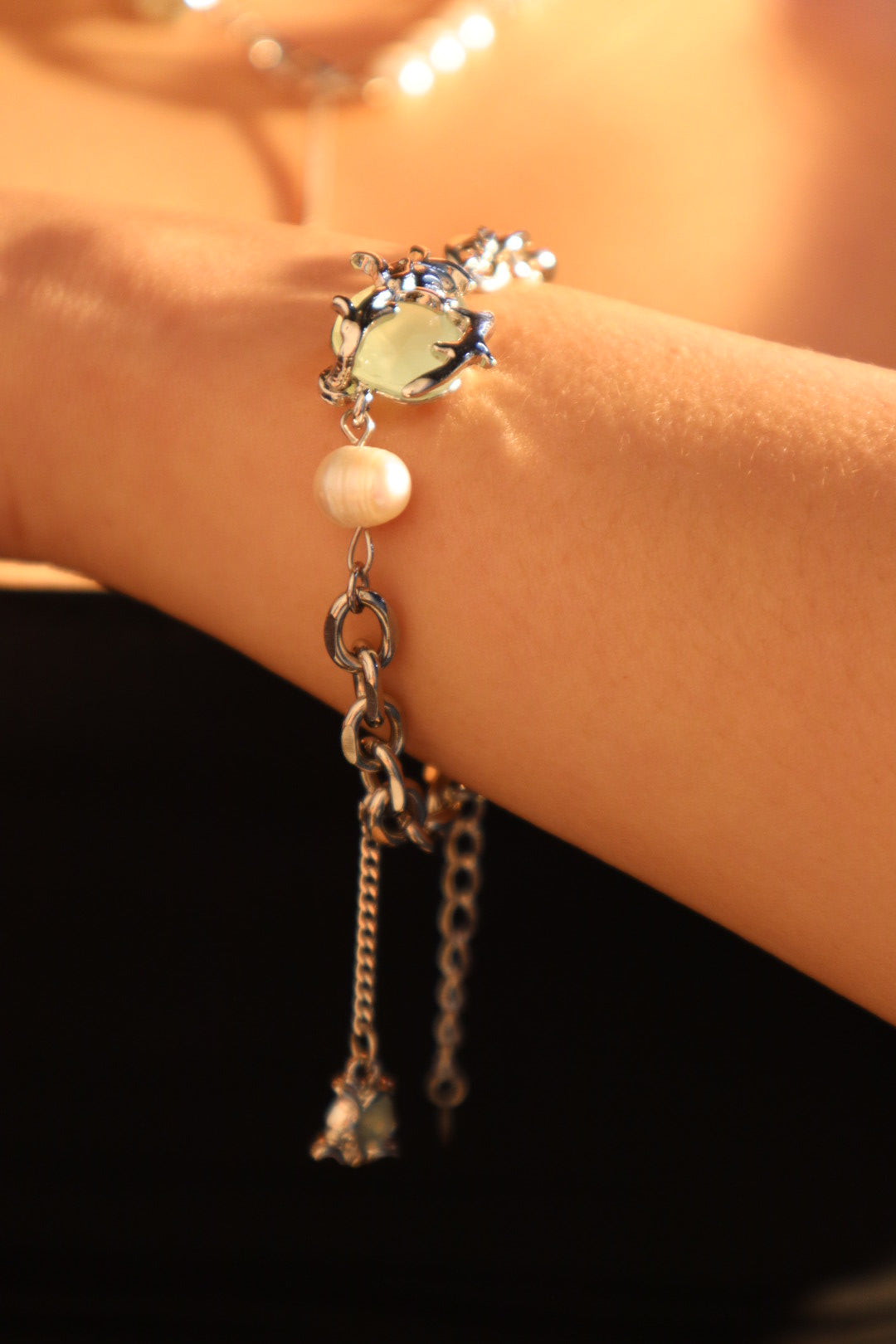 Jade Pearl Silver Bracelet