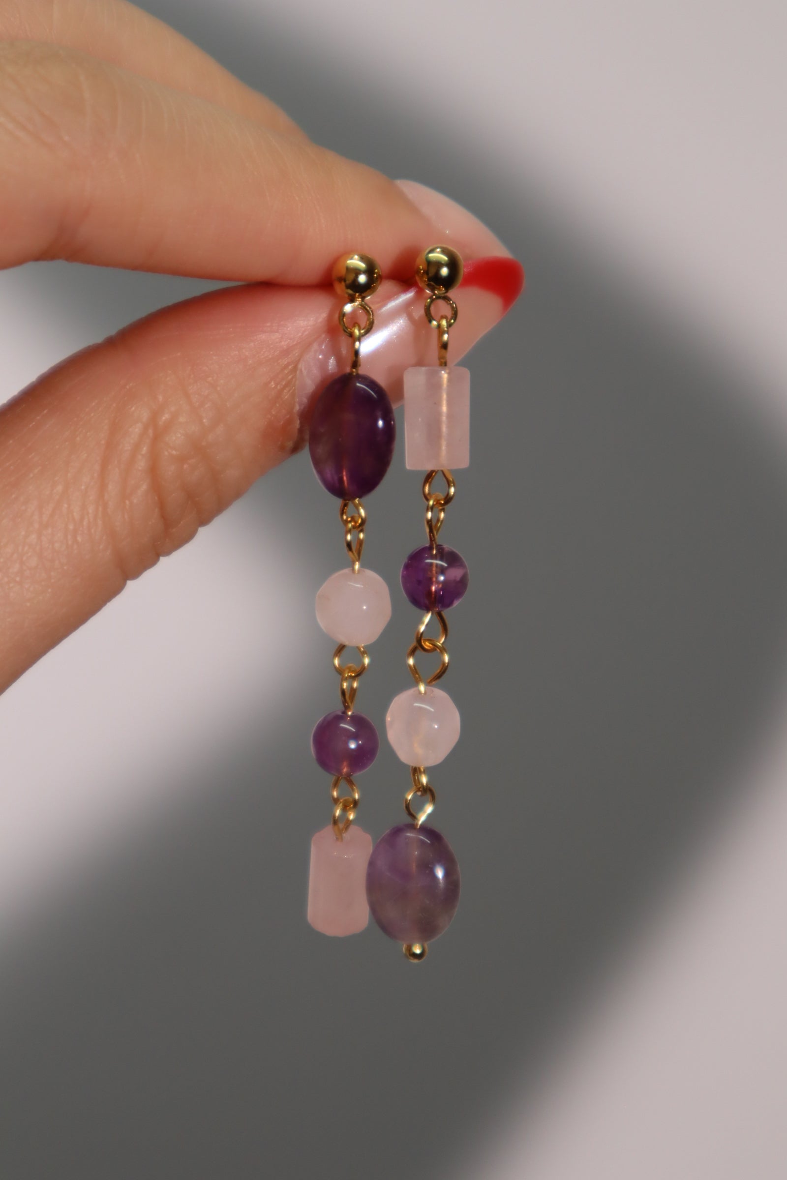 18K Gold Stainless Steel Natural Purple Jade Earrings