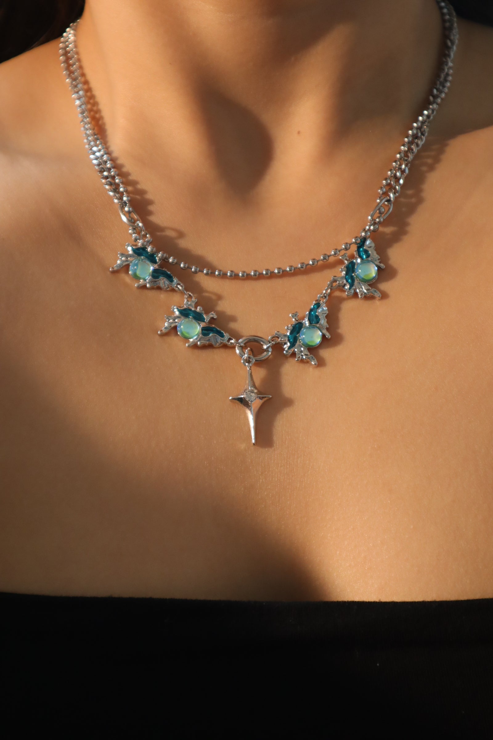 Multi Blue Gems Star Necklace