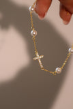 18K Gold Vermeil Pearl Diamond Cross Bracelet