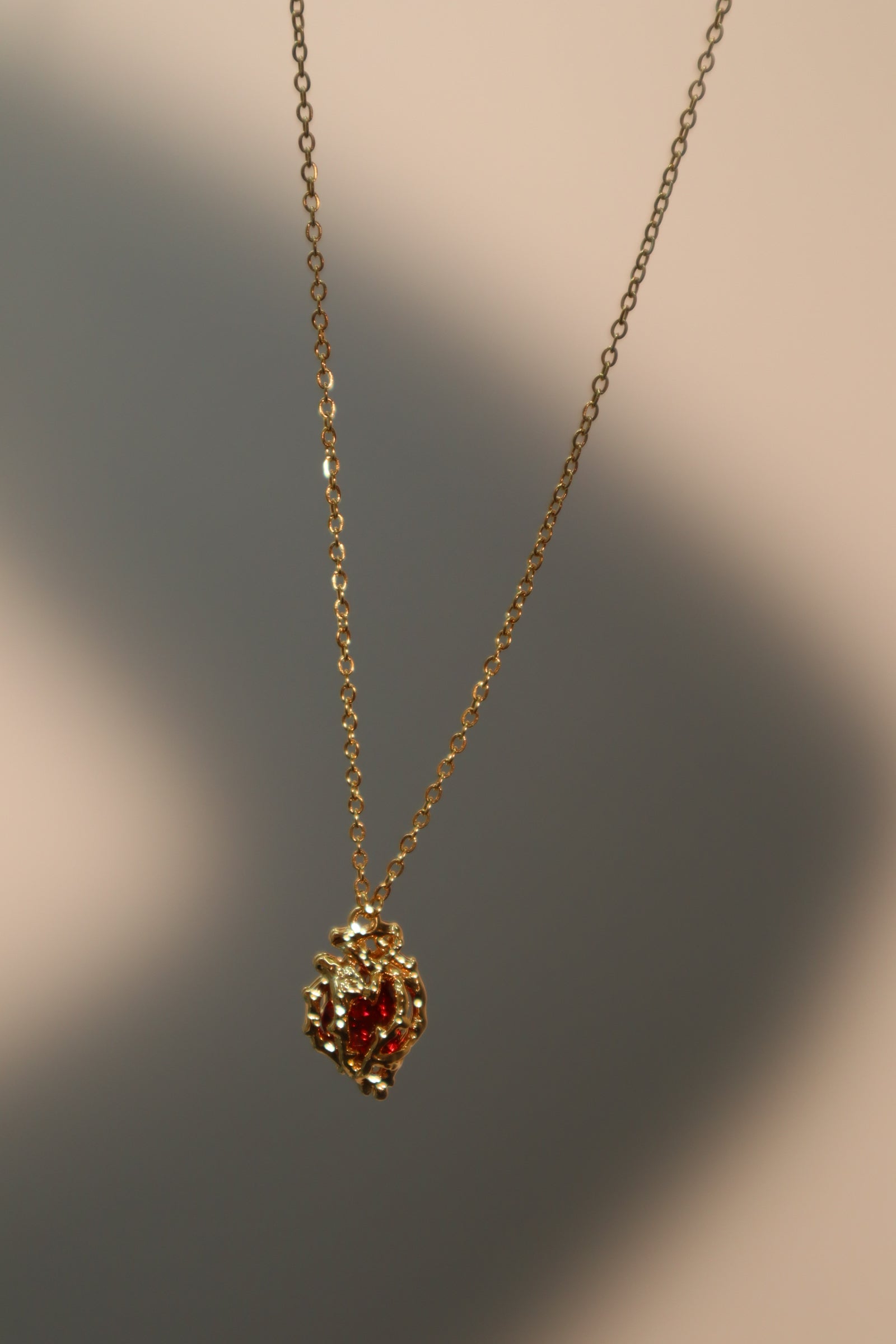 18K Real Gold Stainless Steel Red Heart Necklace