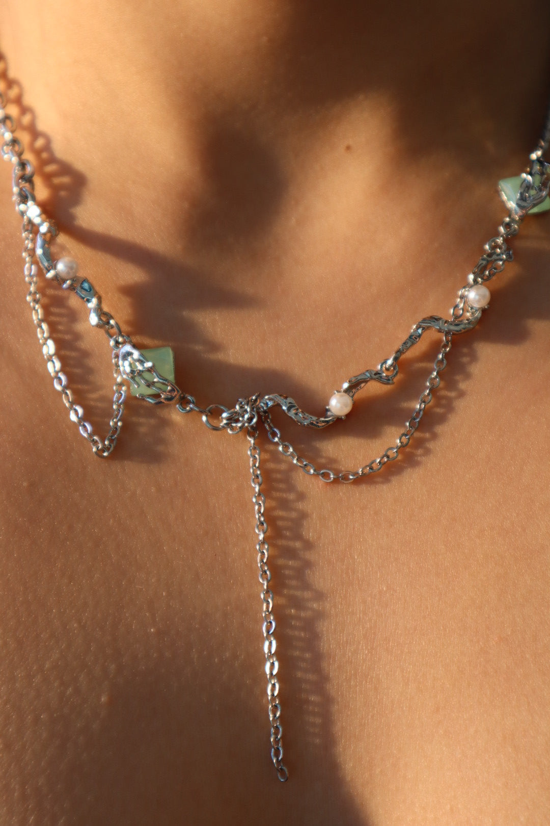 Jade Pearls Chain Necklace