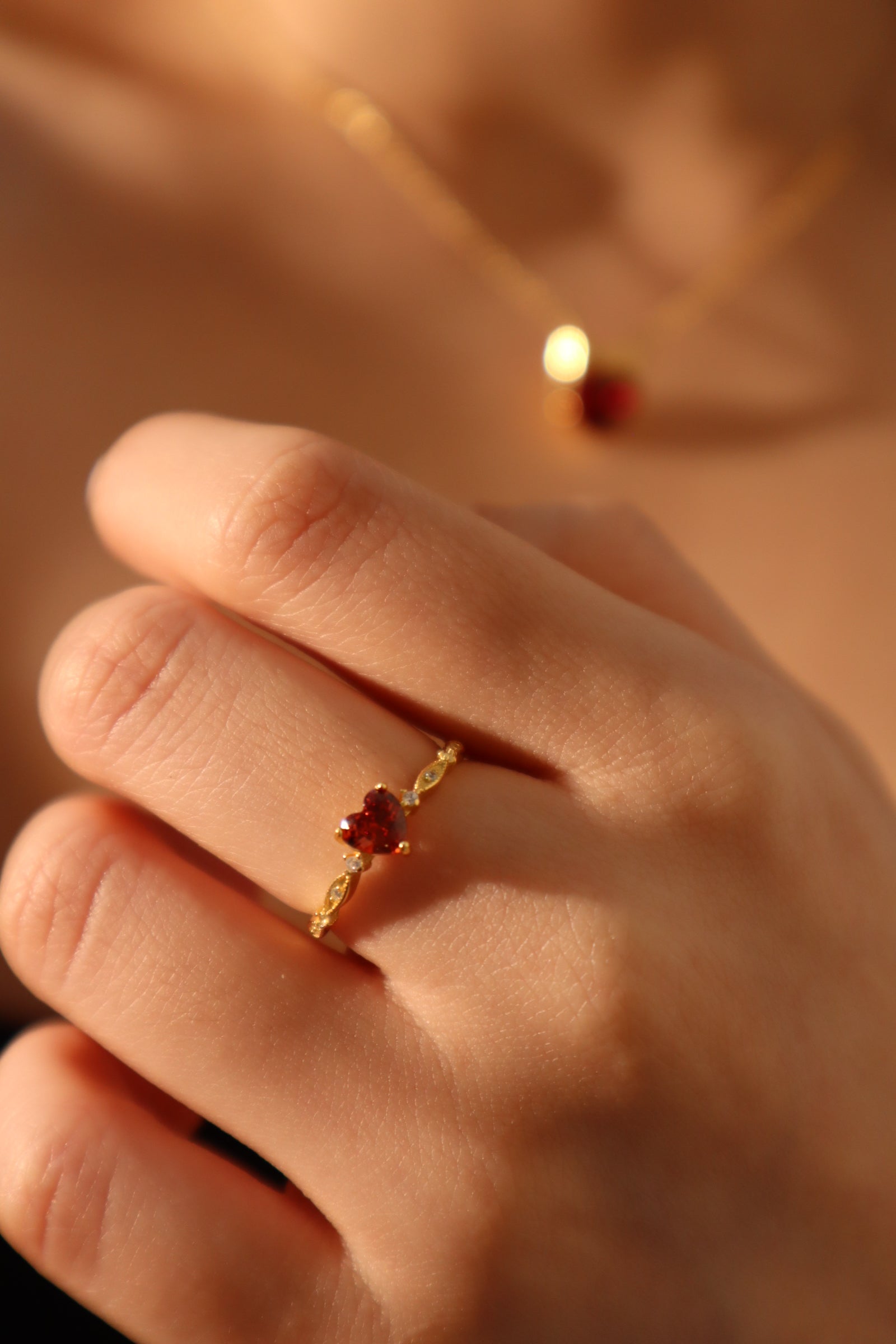 24K gold vermeil Red Gem Heart Ring