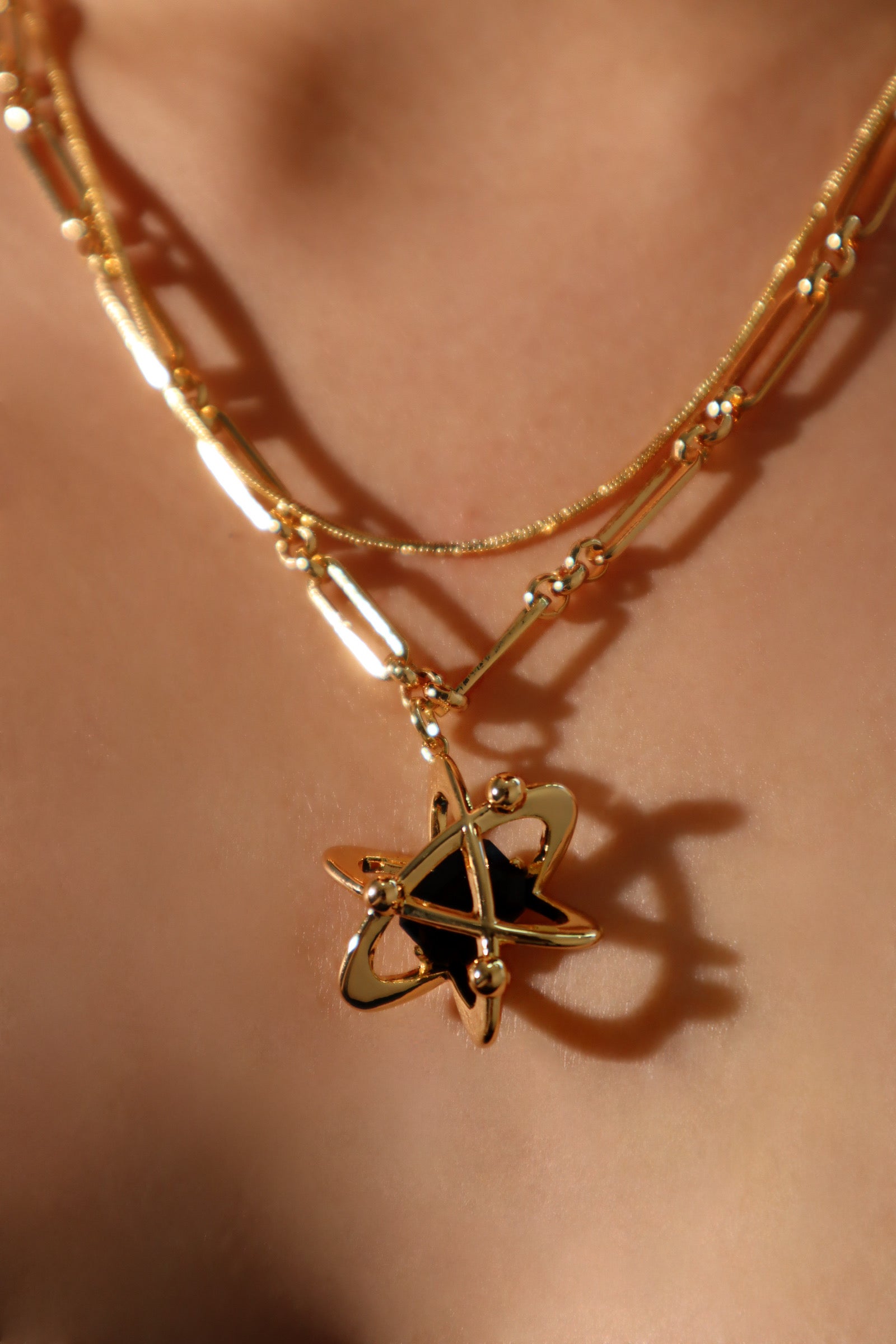 18K Gold Black Gem Galaxy Necklace