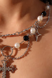 Black Gem Pearls Cross Necklace