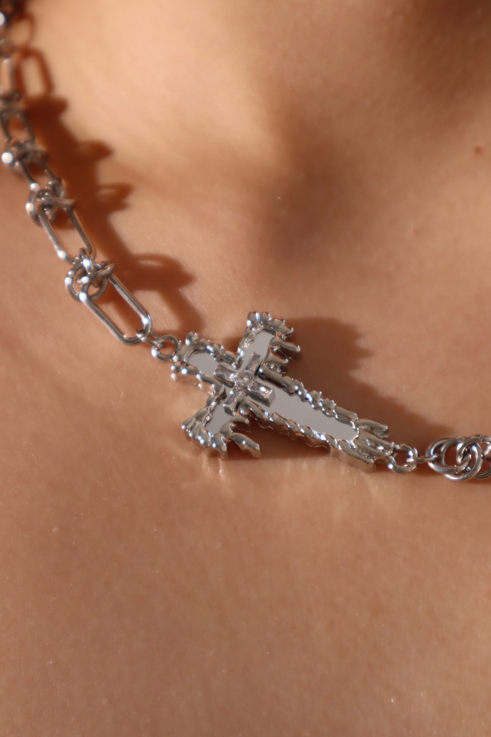 Silver Shimmer Cross Necklace