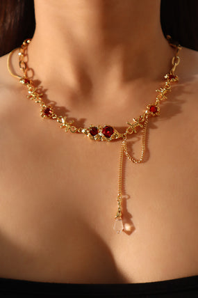 18K Real Gold Plated Red Gem Twist Necklace  (Pre-order)