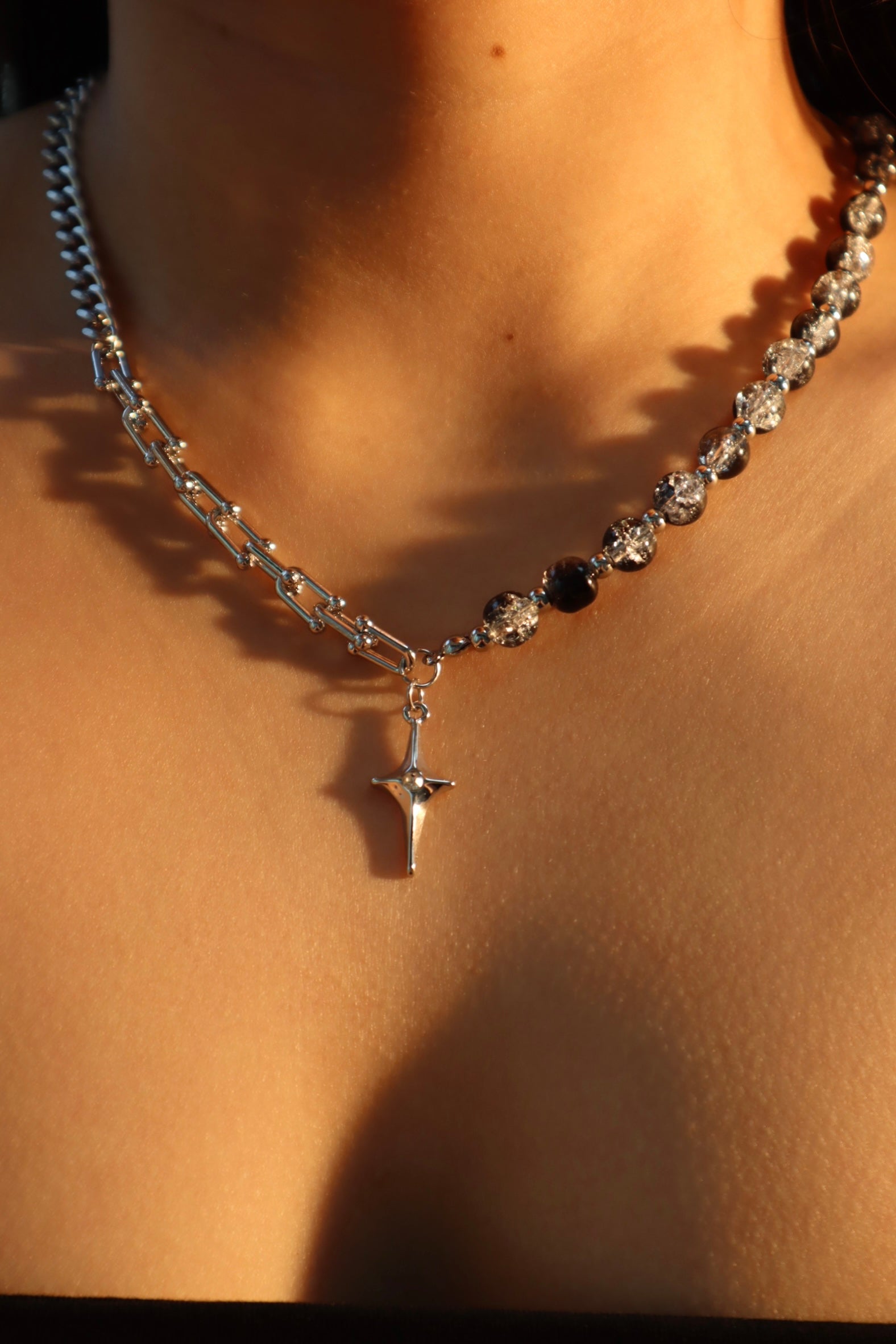 Black gems star beads Necklace