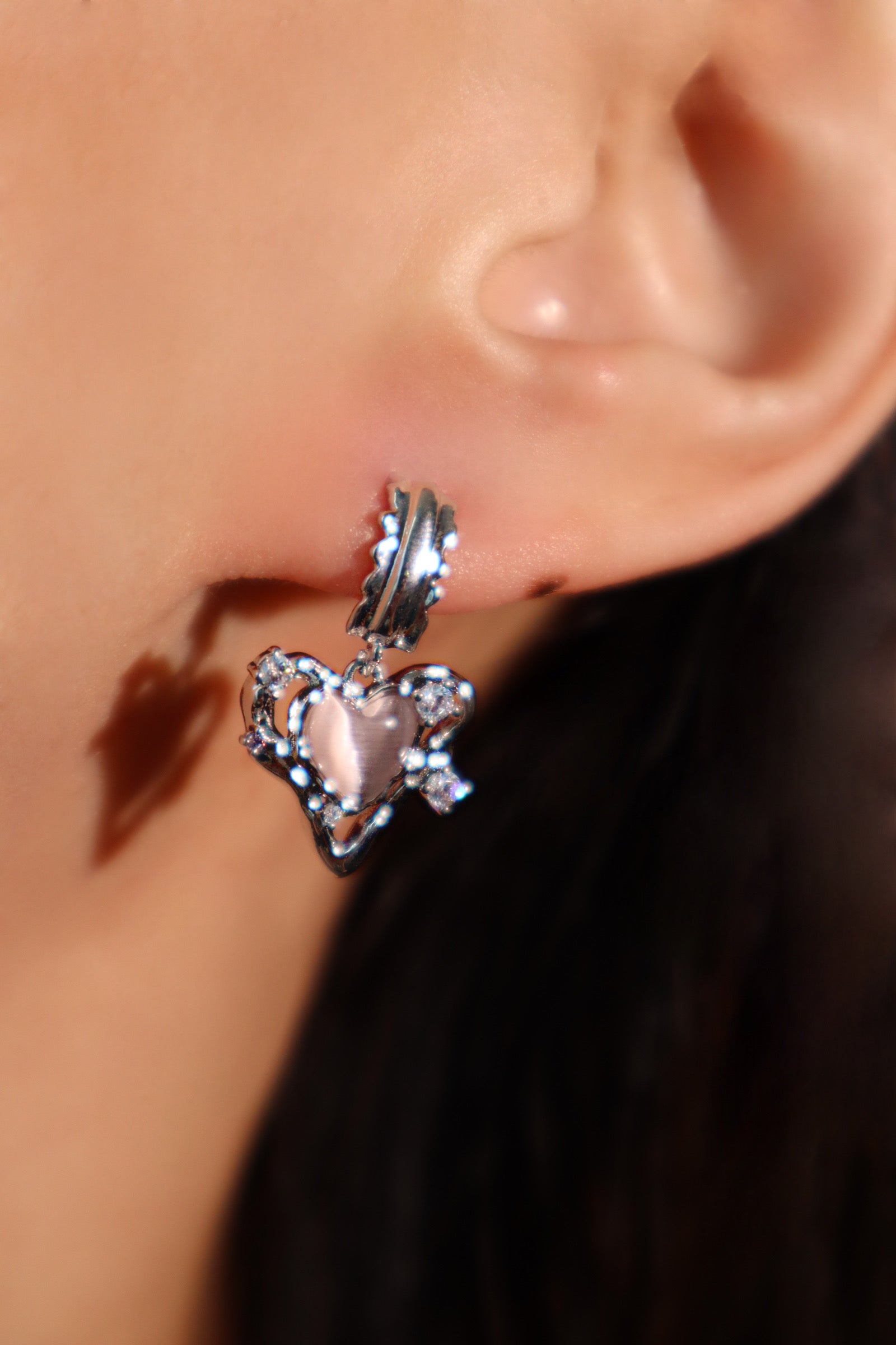 Platinum Plated Pink Opal Heart Earrings