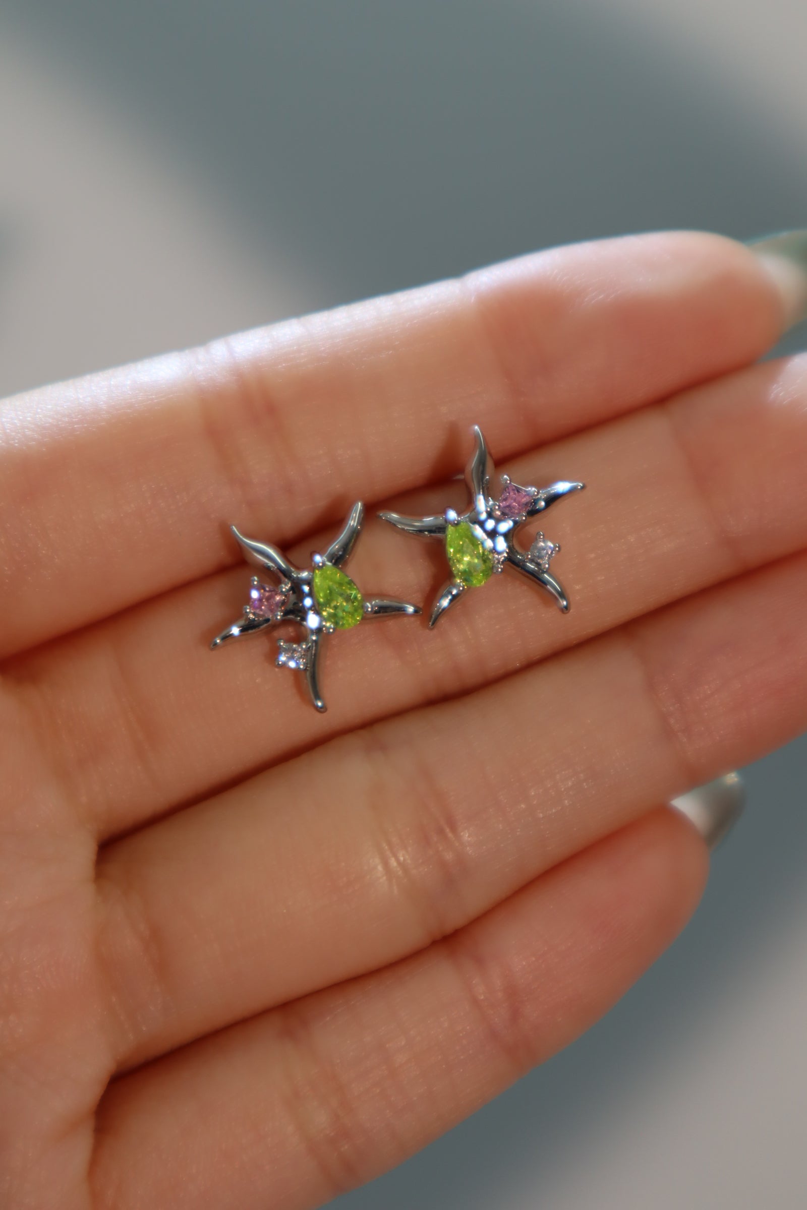 Platinum Plated Color Gems Sea Star Stud Earrings