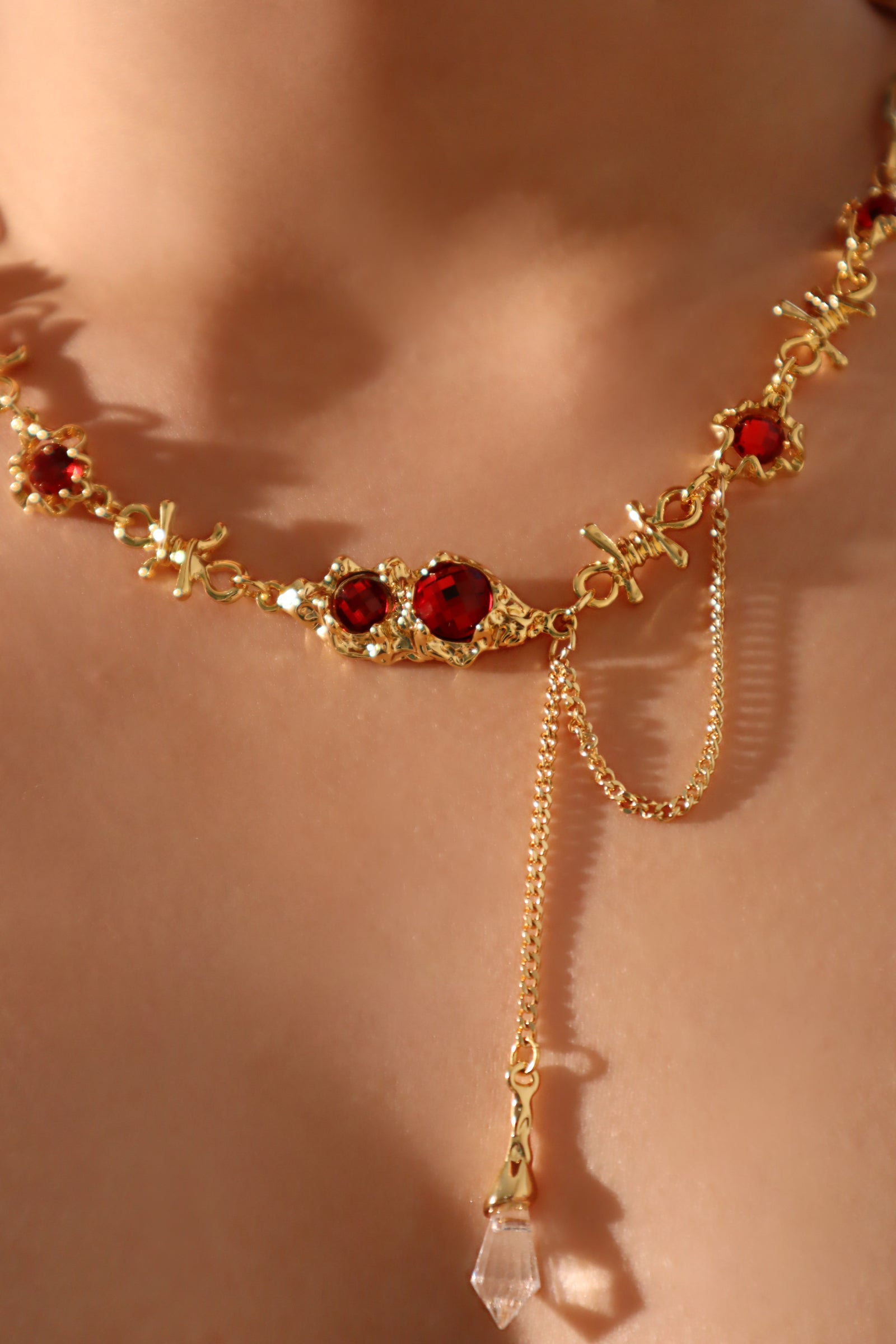18K Real Gold Plated Red Gem Twist Necklace 18K Real Gold Plated Red Gem Twist Necklace