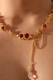 18K Real Gold Plated Red Gem Twist Necklace