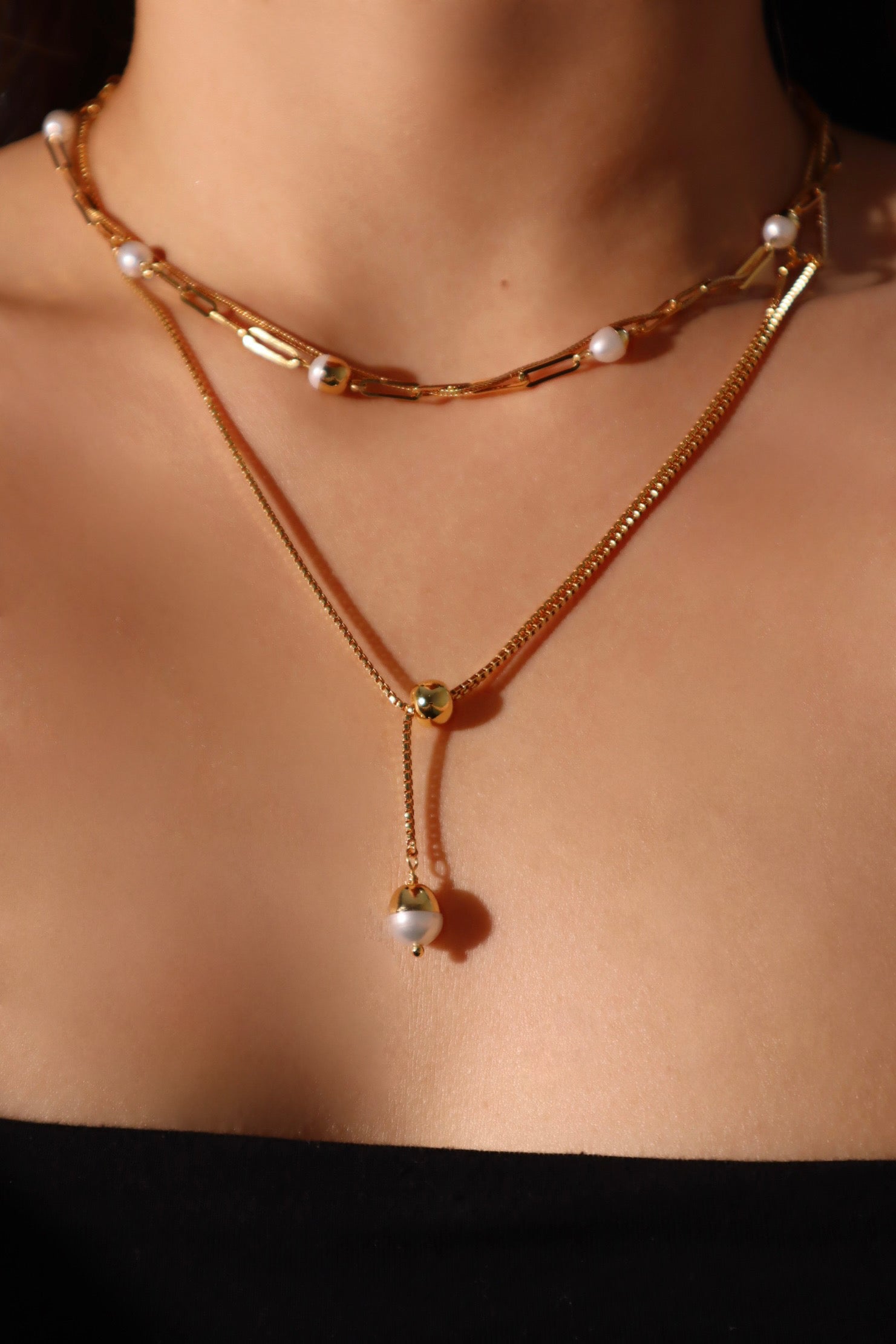 18K Real Gold Plated Pearl Chain Necklace