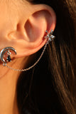 Platinum plated black gem butterfly moon ear pin+ ear clip