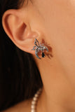 Platinum plated black gem butterfly moon earrings