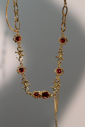 18K Real Gold Plated Red Gem Twist Necklace  (Pre-order)