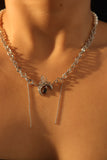 Platinum Plated Black Gem Butterfly Moon Necklace