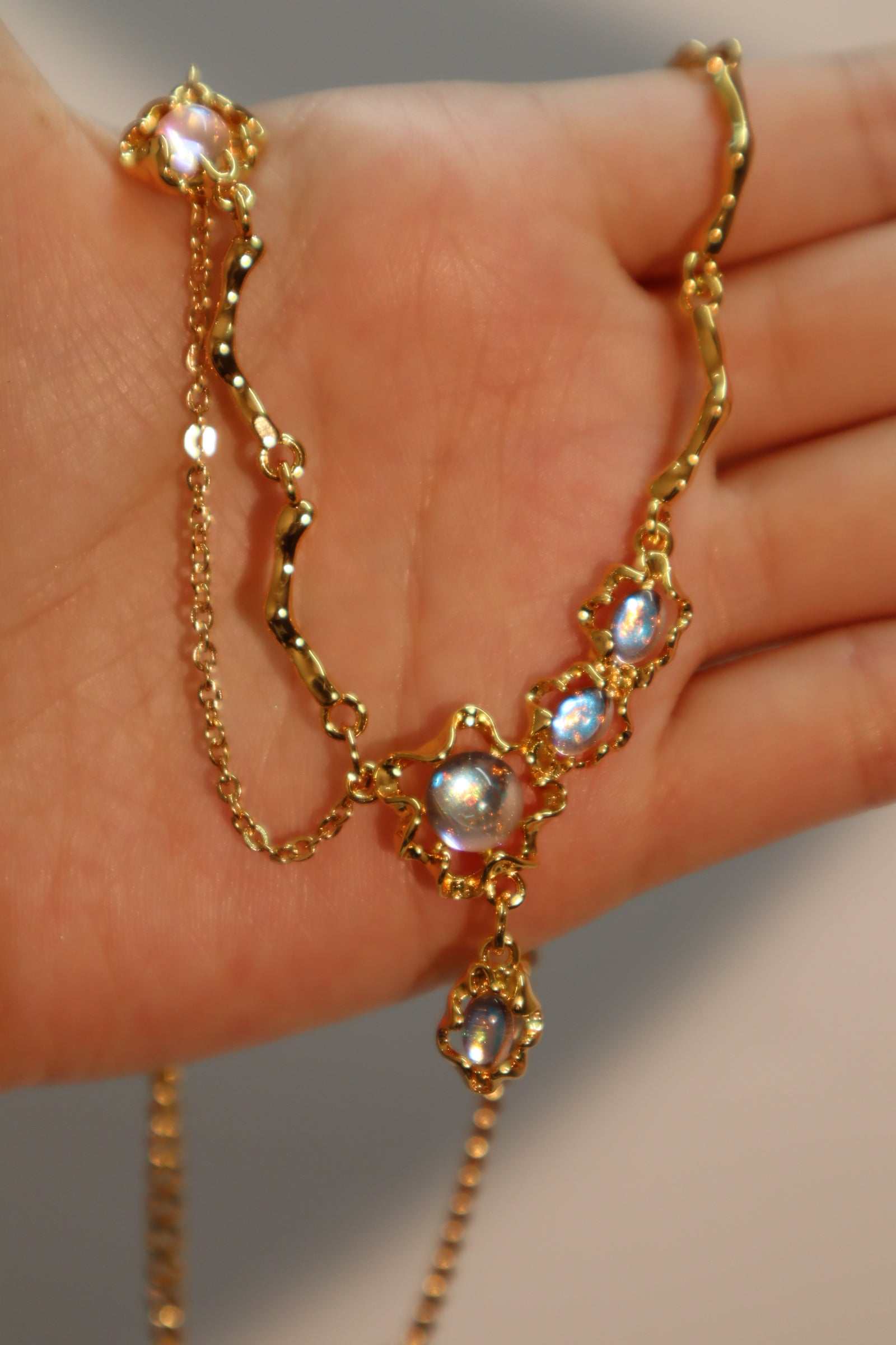 18K Real Gold Plated Moonstone Dangle Necklace