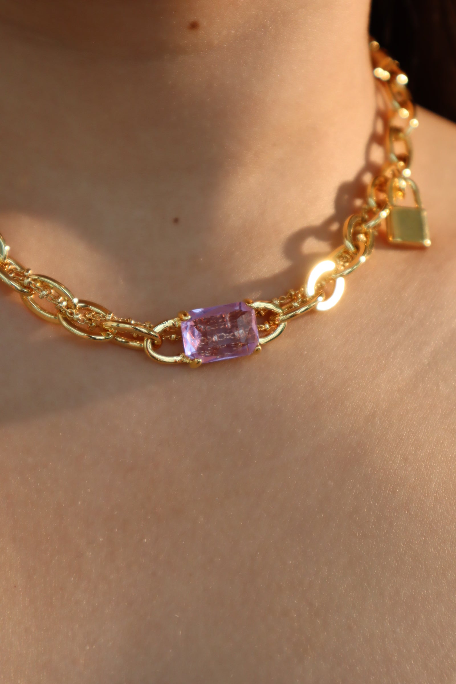 Gold & Purple Lock Me Necklace